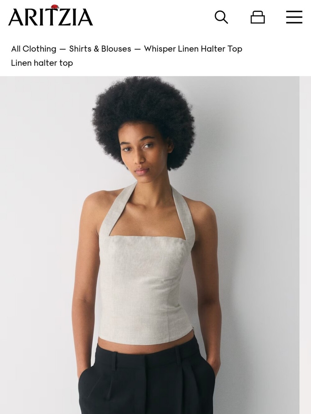 NWT ARITZIA - Whisper Linen Halter Top - Beige Linen - SIZE: L/G